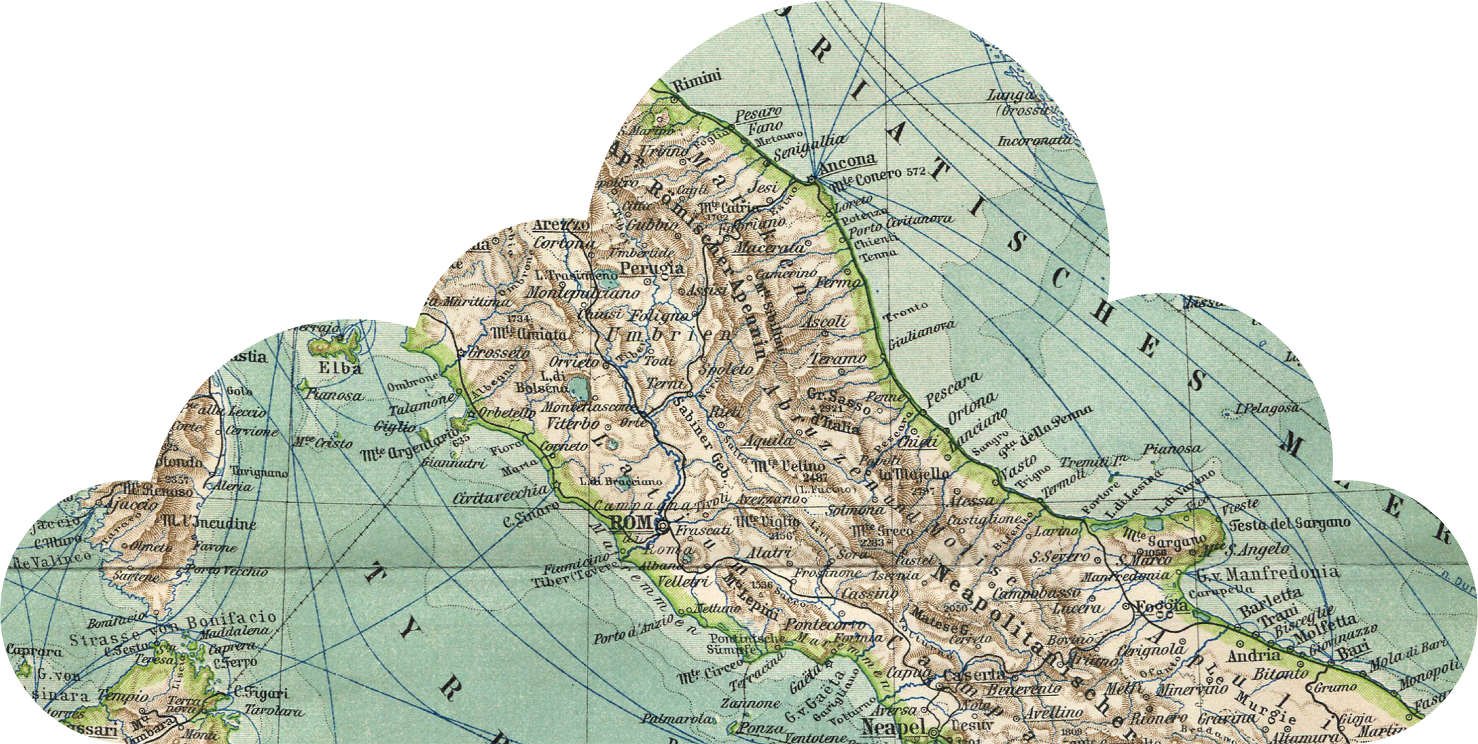 Scanned Weathered Cloud-shaped Map Scrap